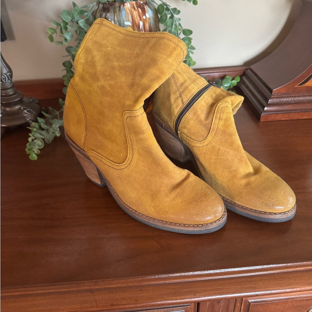 Frye Miss Fire Suede Ankle Boots in Mustard Yellow